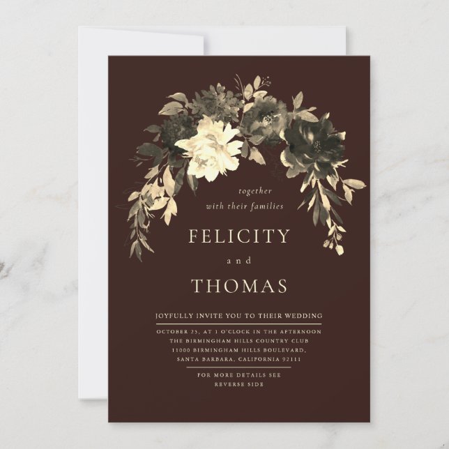 Elegante romantische Dunkle Schokolade QR Code Hoc Einladung (Vorderseite)