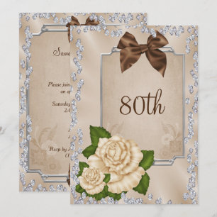 Elegante romantische Elfenbeinküste Rose & Bows 80 Einladung