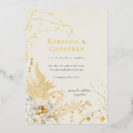 Elegante Romantische Flora Ferns Save the Date Gol Folieneinladung