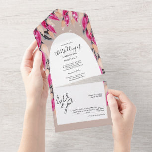 Elegante Romantische Flora und Fauna All In One Einladung