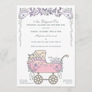 Elegante Romantische Floral Baby Girl Buggy Dusche Einladung