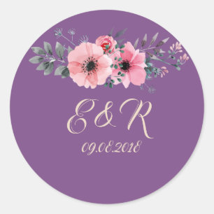 Elegante Romantische Florale Hochzeit Runder Aufkleber