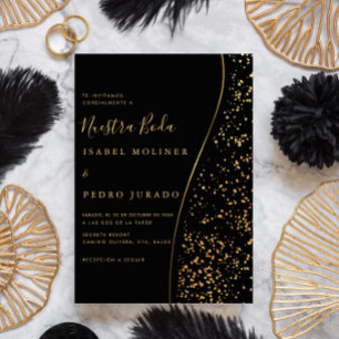 Elegante Romantische Goldene Nuestra Boda Spanisch Einladung