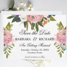Elegante romantische handgemalte Blumenhochzeit Save The Date