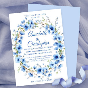 Elegante romantische Hochzeit der Blauen Flora Einladung