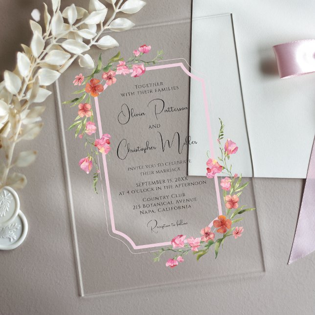 Elegante romantische Hochzeit der Wasserfarben Acryleinladungen (Von Creator hochgeladen)