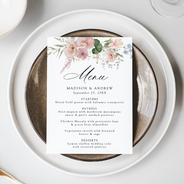 Elegante romantische Hochzeit der Wasserfarben Menükarte (Von Creator hochgeladen)