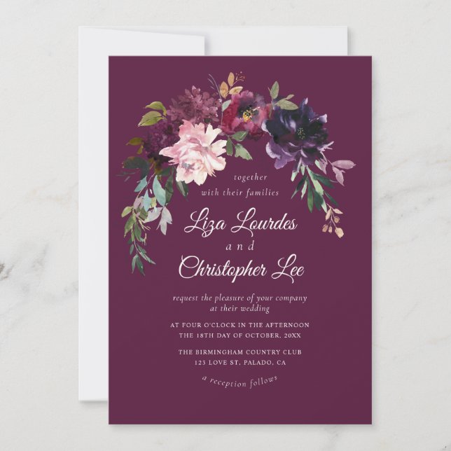 Elegante romantische Hochzeit in Burgund Einladung (Vorderseite)