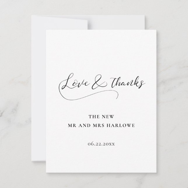 Elegante romantische Hochzeit in Kalligrafie Dankeskarte (Vorderseite)