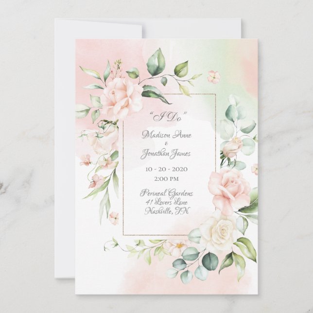 Elegante romantische Hochzeit mit floraler Wasserf Einladung (Vorderseite)