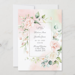 Elegante romantische Hochzeit mit floraler Wasserf Einladung