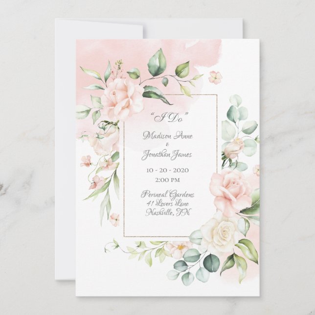 Elegante romantische Hochzeit mit floraler Wasserf Einladung (Vorderseite)