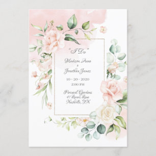 Elegante romantische Hochzeit mit floraler Wasserf Einladung