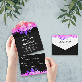 Elegante romantische Hochzeit mit glatter Rose Neo All In One Einladung