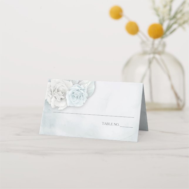 Elegante Romantische Ice Blue Rose Platzkarte (Vorderseite)