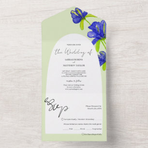 Elegante romantische Iris-Blume handbemalt All In One Einladung
