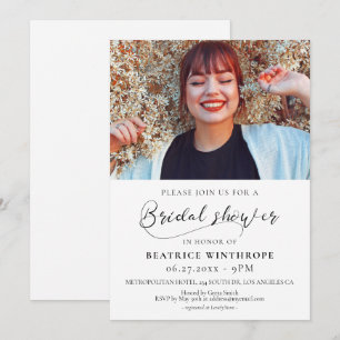 Elegante romantische Kalligrafie Brautparty-Foto Einladung