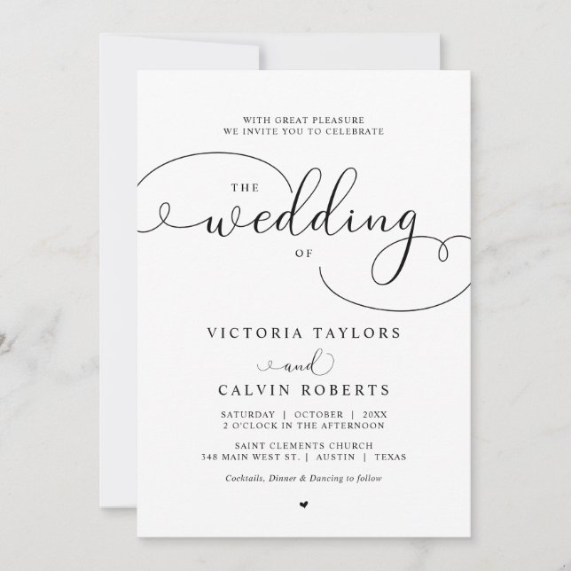 Elegante romantische Kalligrafie-Hochzeit Einladung (Vorderseite)