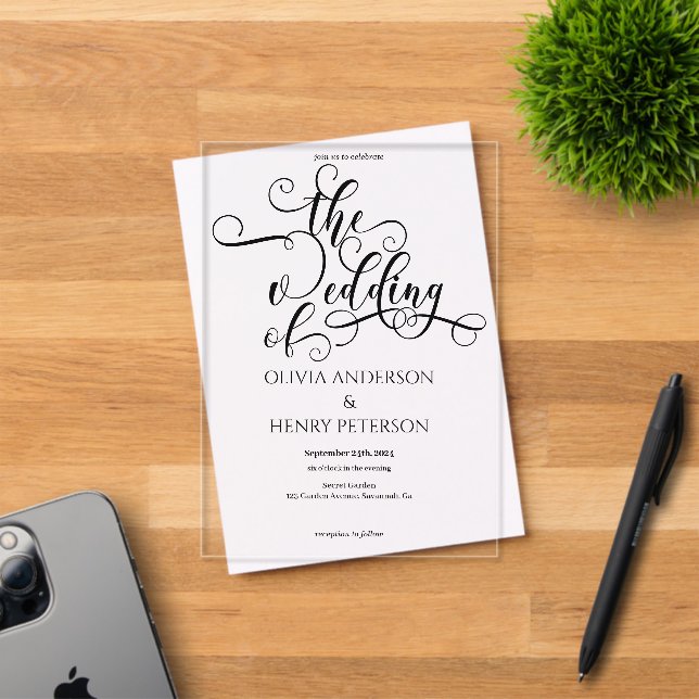 Elegante romantische Kalligraphie-Hochzeit Acryleinladungen (Insitu (Einladungskarte))