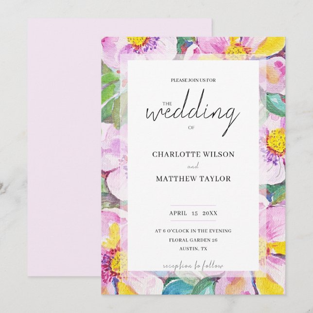 Elegante Romantische Peach Blume Watercolor Einladung (Vorne/Hinten)