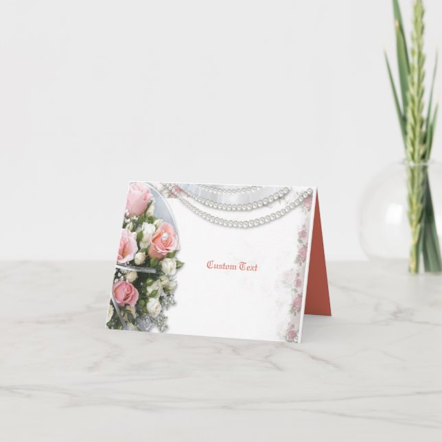 Elegante & romantische Perlen & Rose Persönlich ge Dankeskarte (Vorderseite)