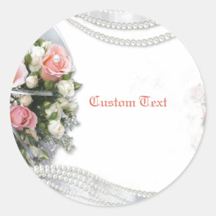 Elegante & Romantische Perlen & Rosen Personalisie Runder Aufkleber