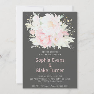 Elegante romantische rosa Blumen Hochzeit in dunkl Einladung