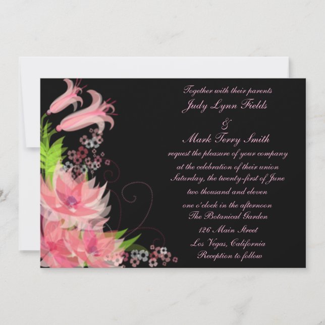 Elegante Romantische Rosa Blumenzitterung Einladun Einladung (Vorderseite)
