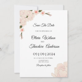 Elegante romantische Rosa-Blütenhochzeit rettet da Einladung
