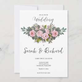 Elegante Romantische Rosa-Garten-Rose Hochzeit Einladung