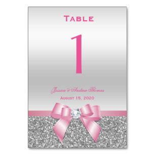 Elegante romantische Rosa Glitzer Hochzeit & Silbe Tischnummer