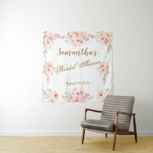 Elegante Romantische Rosa Goldene Florale Brautpar Wandteppich