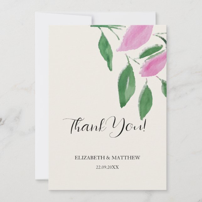 Elegante Romantische rosa Wildblumen Dankeskarte (Vorderseite)