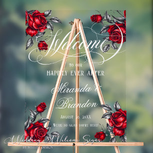 Elegante Romantische Rose Blumenzwiebeln Willkomme Acrylschild