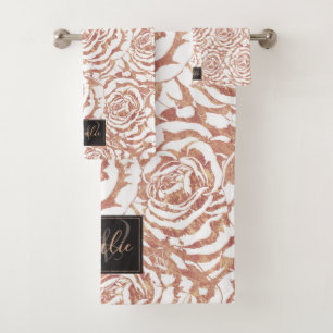 Elegante romantische Rose Gold Rose Muster Bild Badhandtuch Set