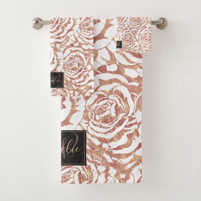 Elegante romantische Rose Gold Rose Muster Bild Badhandtuch Set (Insitu)