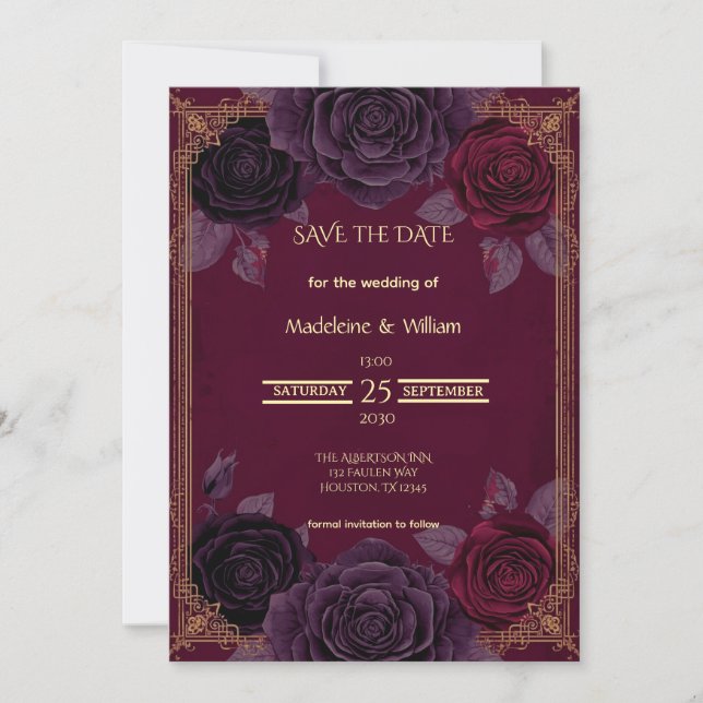 Elegante romantische Rose Gotische Hochzeit Save The Date (Vorderseite)