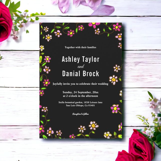 Elegante romantische Rose Lights Boho Blumenhochze Einladung (Von Creator hochgeladen)