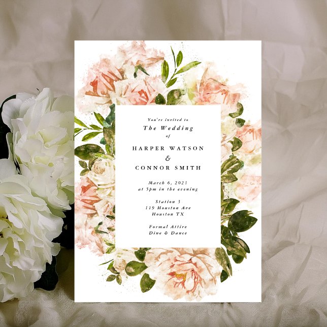 Elegante romantische Rose Wasserfarbenhochzeit Einladung (Von Creator hochgeladen)