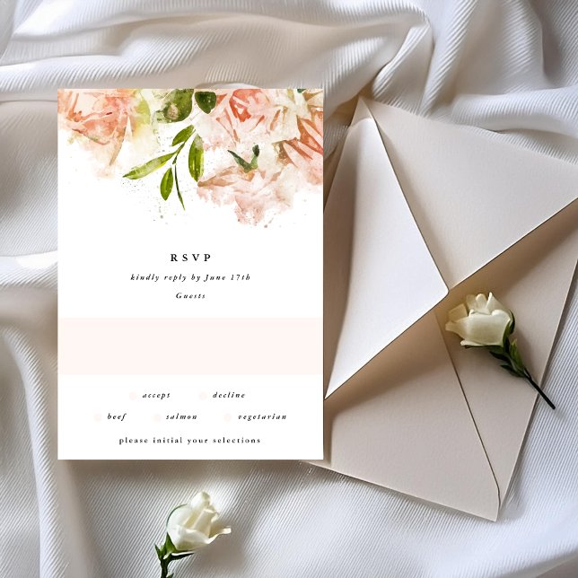 Elegante romantische Rose Wasserfarbenhochzeit RSVP Karte (Von Creator hochgeladen)