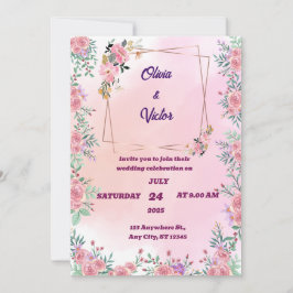 Elegante Romantische Rosenhochzeit Einladung