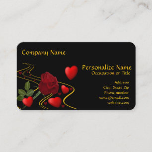 Elegante Romantische Rote Herzen Gold Band & Rote  Visitenkarte