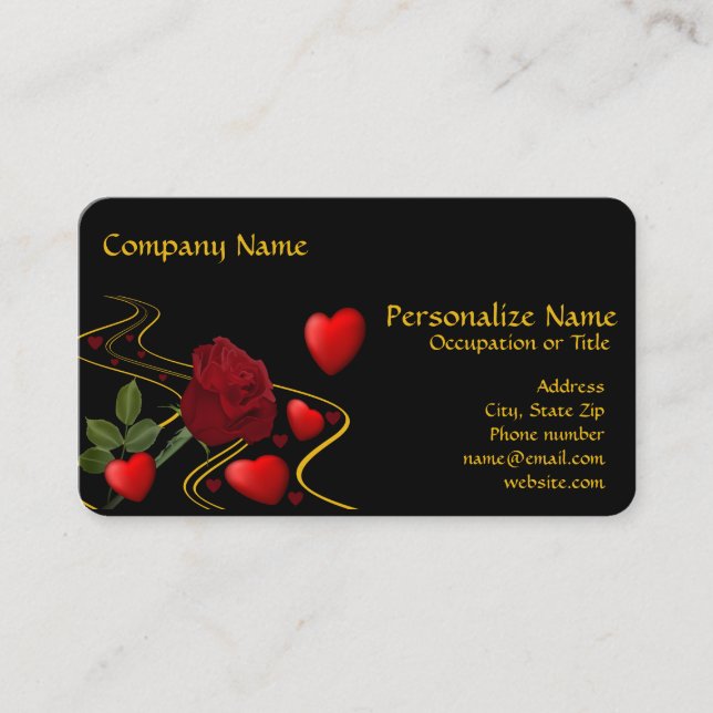 Elegante Romantische Rote Herzen Gold Band & Rote  Visitenkarte (Vorderseite)