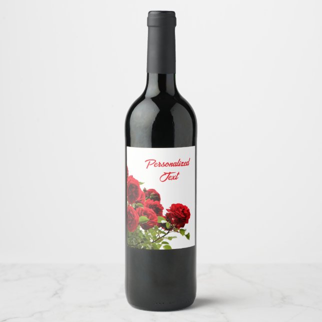 Elegante Romantische Rote Rose Bouquet Monogram Weinetikett (Vorderseite)