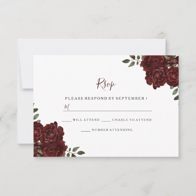 Elegante romantische Rote Rose Wedding RSVP (Vorderseite)