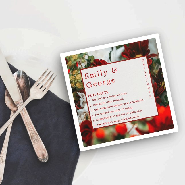 Elegante romantische Rote Rosen Spaß Fakten Hochze Serviette (Von Creator hochgeladen)