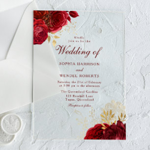 Elegante romantische rote Rosen und goldene Hochze Acryleinladungen