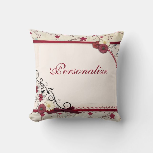 Elegante Romantische Rotflorengrenzen personalisie Kissen (Vorderseite)