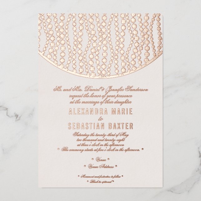 Elegante romantische Script Blush Wedding Rose Gol Folieneinladung (Vorderseite)