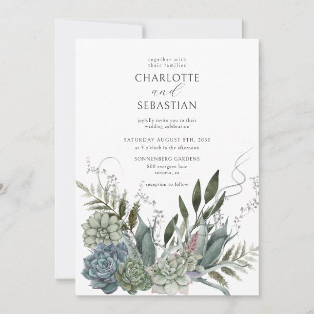 Elegante romantische Sukkulente Blumenhochzeit Einladung (Vorderseite)